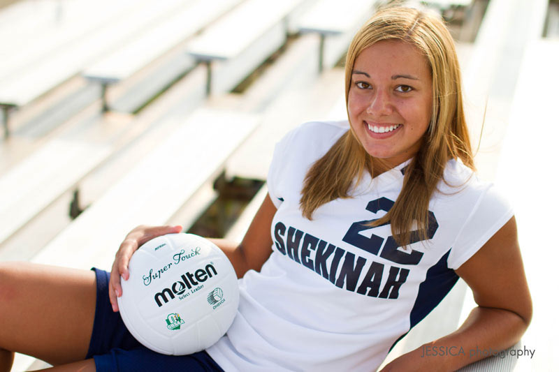 Senior Portrait Rachel Lawrence Sports Volleyball on Bleachers