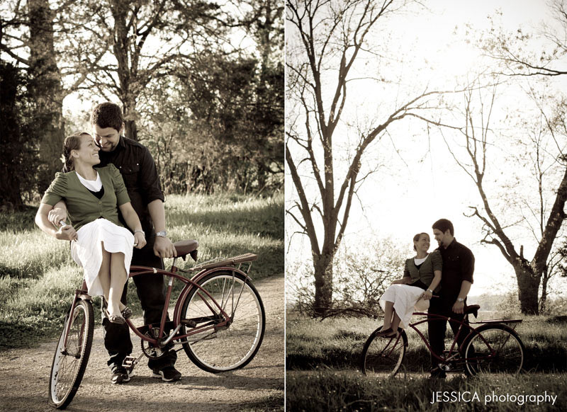 Engagement Photo Zach Gingerich & Allison Yoder on old bike