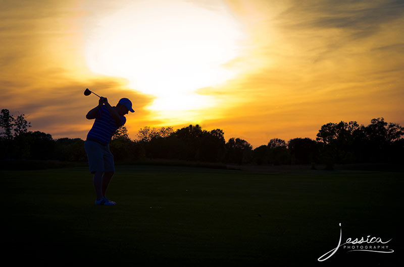 Senior Portrait Alex Cooley Golf Sunset Silhouette