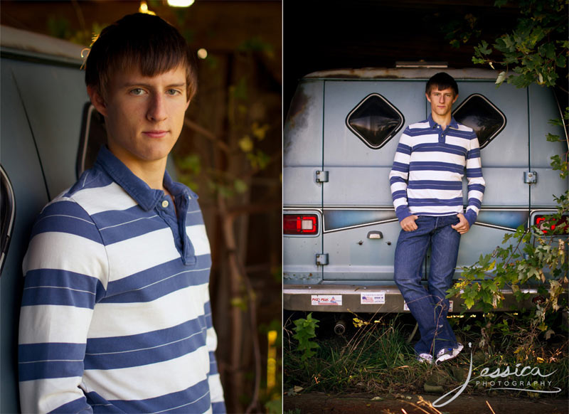 Senior Portrait of Luke Shetler--Cool Old Van Pose