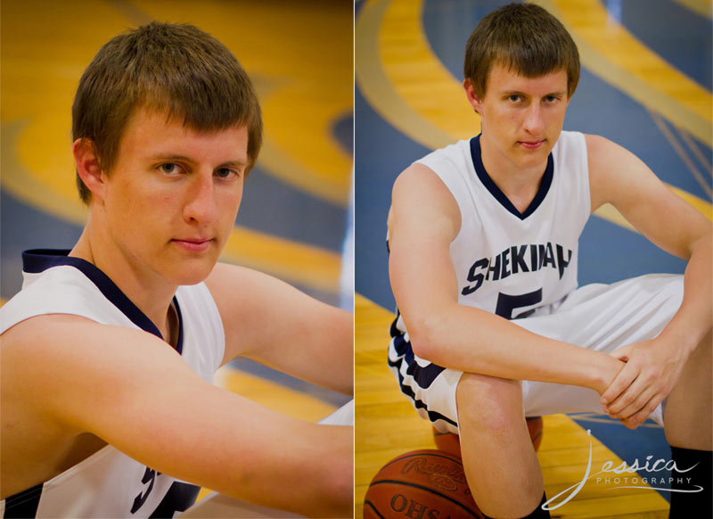 Senior Portrait of Luke Shetler in the Gym Basketball Pose