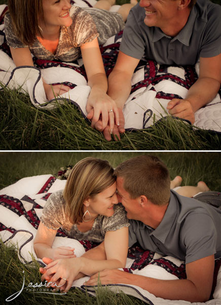 Engagement Pic of Jeremy Miller & Jennifer Watson on a quilt