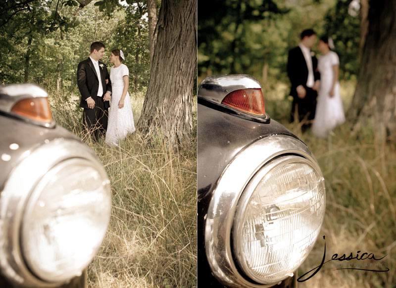 Wedding Pic of Allison & Zachary Gingerich with old truck