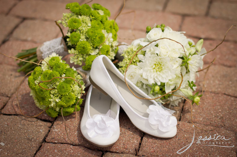 Wedding Pic of Allison & Zachary Gingerich shoes and flowers