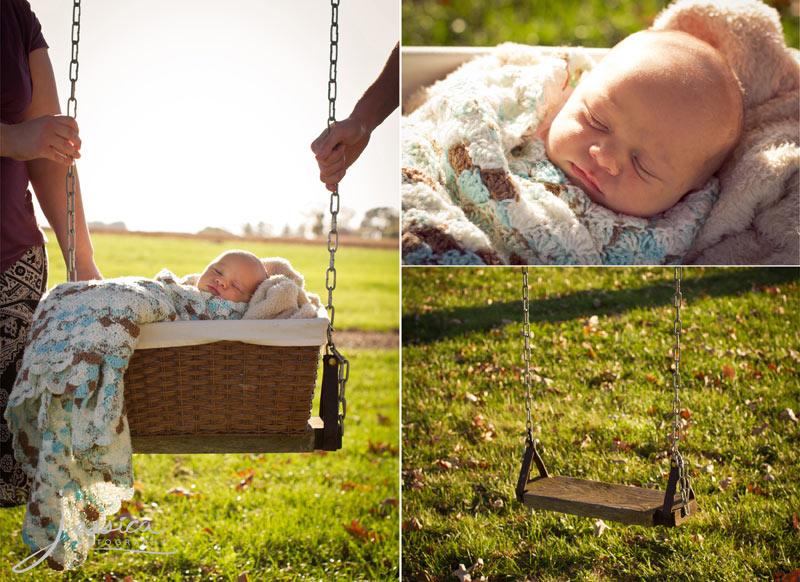 Baby Boy Portrait in a Basket on a Swing