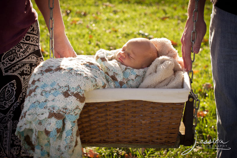 Baby Boy Portrait in a Basket on a Swing