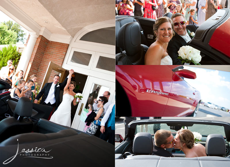 Wedding Pic of Jeremy Miller & Jennifer Watson Miller Leaving in Camero