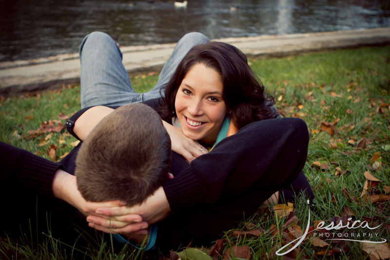 Engagement Portrait of Thomas Hayed and Jacquelene Justus at the Ohio State University Mirror Lake
