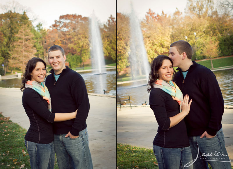 Engagement Portrait of Thomas Hayes and Jacquelene Justus at the Ohio State University Mirror Lake