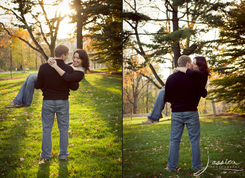 Engagement Portrait of Thomas Hayes and Jacquelene Justus at the Ohio State University Oval