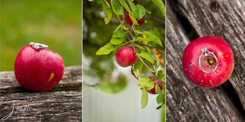 Engagement ring on an apple