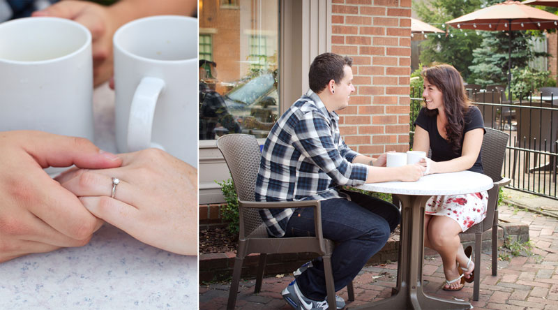 Engagement Pic of Jeff Abbott and Stephanie Roby at a coffee shop