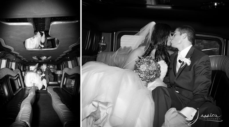Picture of bride and groom leaving in limo