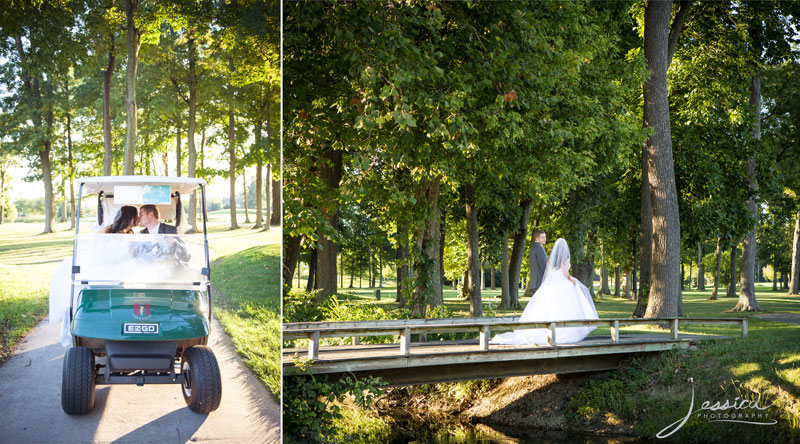 Wedding picture at Heritage Golf Club, Hilliard Ohio in golf cart