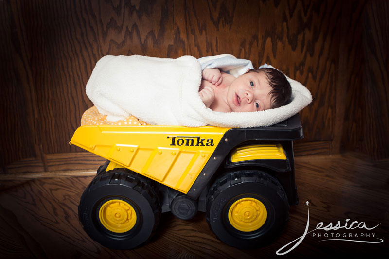 Newborn pic with Tonka truck