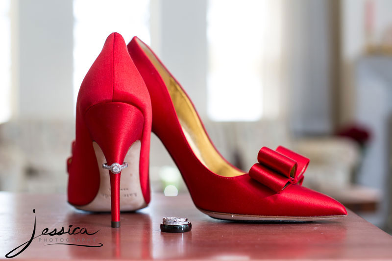 Pic of red shoes with rings