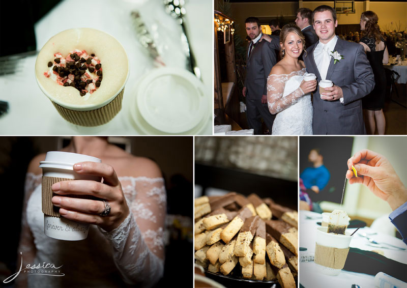 Bride and Grom with coffee at reception