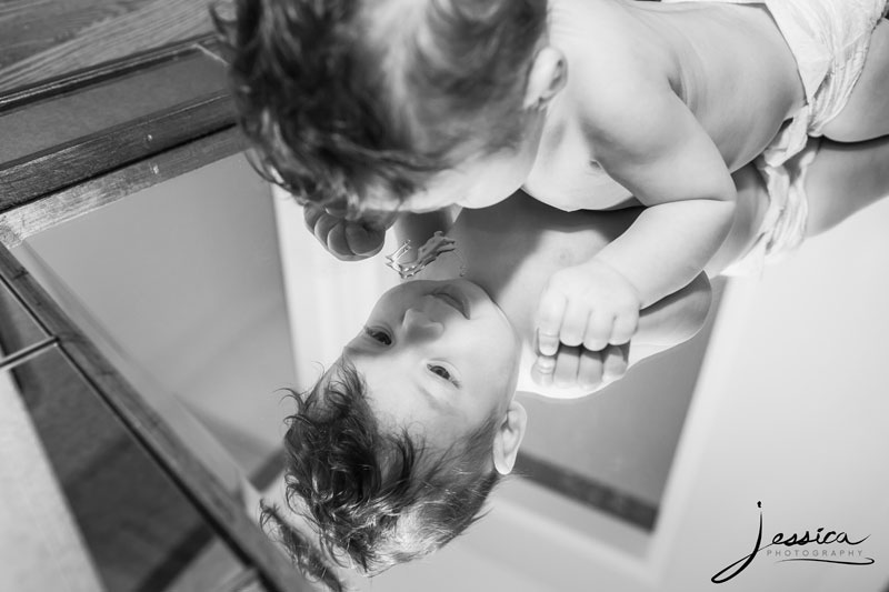 Picture of baby on mirror