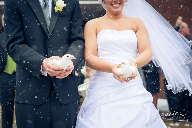 Bride and Groom with wedding doves