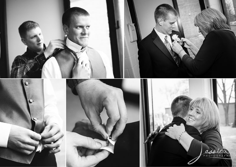 Pictures of the groom getting dressed 