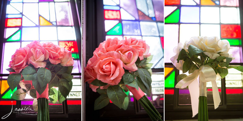 Wedding flowers with stained glass