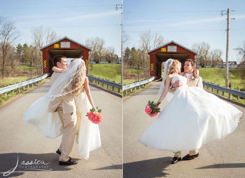 Groom spinning bride