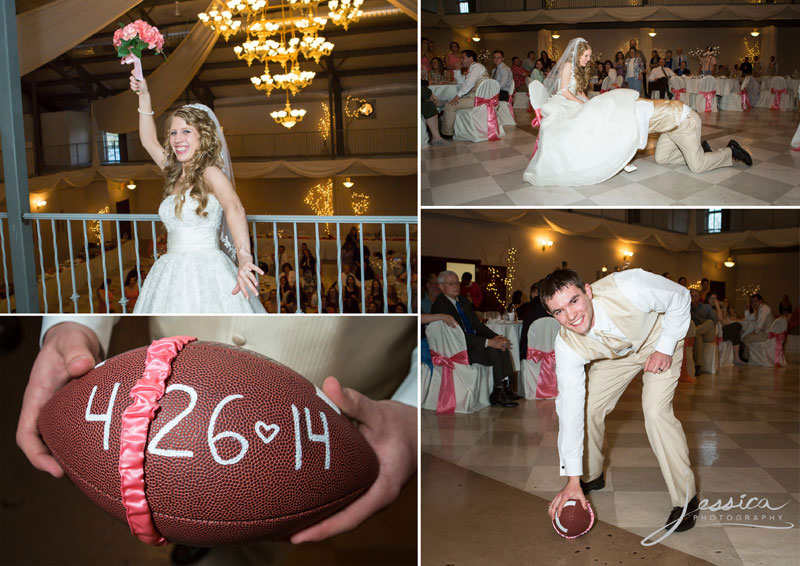 Bouquet and Garter toss on a football