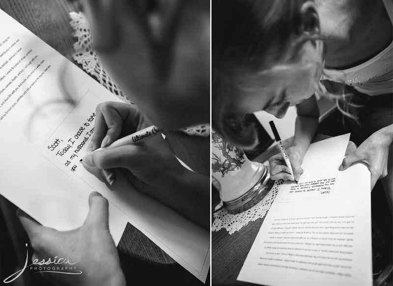 Pictures of bride writing vows