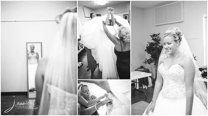 Bride getting dressed