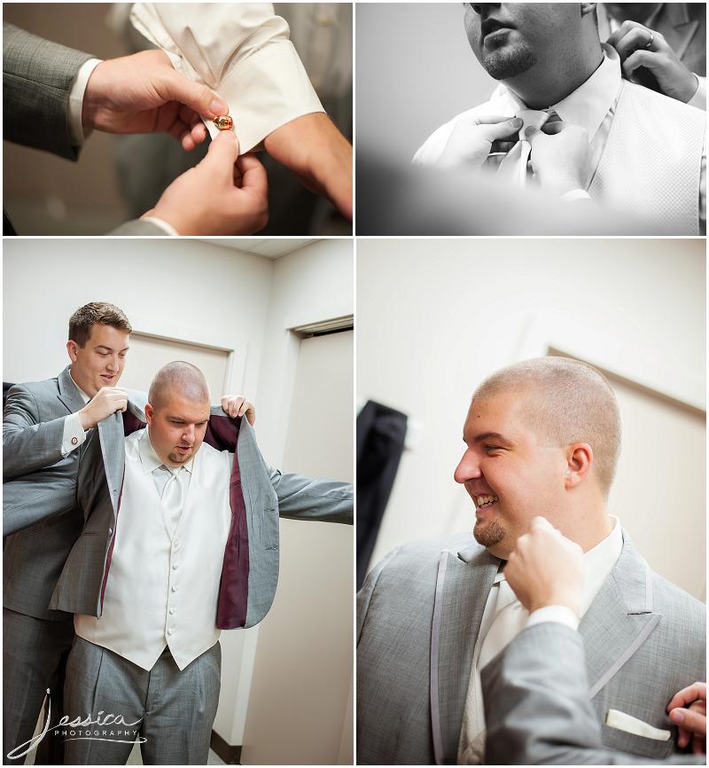 Groom getting dressed