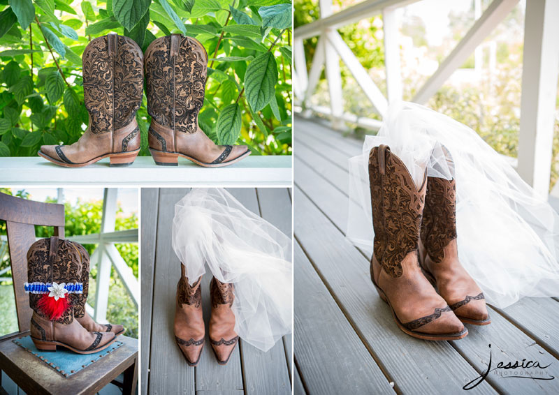 Cowboy boots with bridal veil