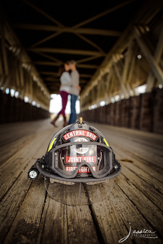 Engagement Portrait with Fire Fighter Gear