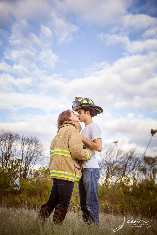 Engagement Portrait with Fire Fighter Gear