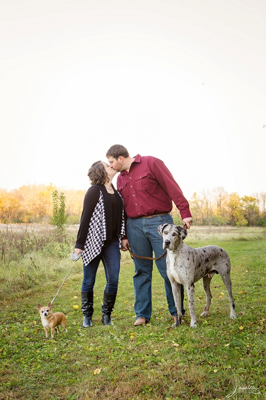 Engagement Portraits of Aaron Maze and Erica Hess with their dogs