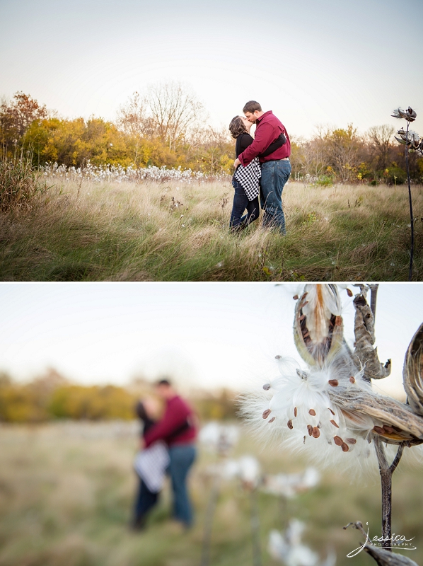 Engagement portraits in the country with milk weed